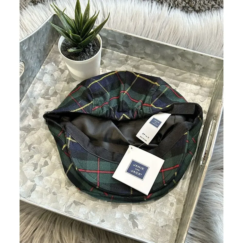 Janie And Jack Evergreen Plaid Newsboy Cap Youth Size 2-3T‎ (MSRP $24)